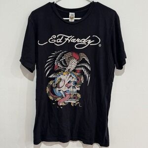 Ed‎ Hardy Skull Eagle Graphic Tee - Vintage Black T-Shirt, Size L